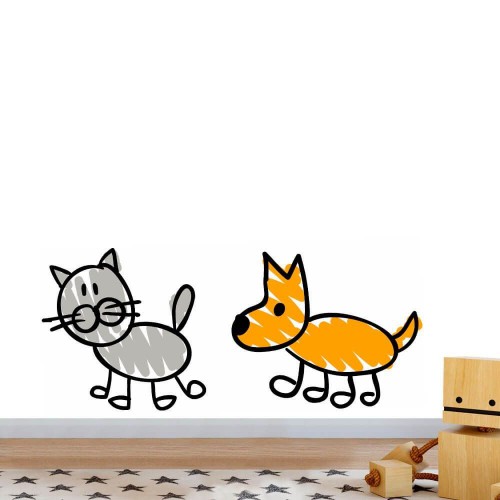 Adesivo de parede Adesivo de Parede Gato Cachorro Desenho