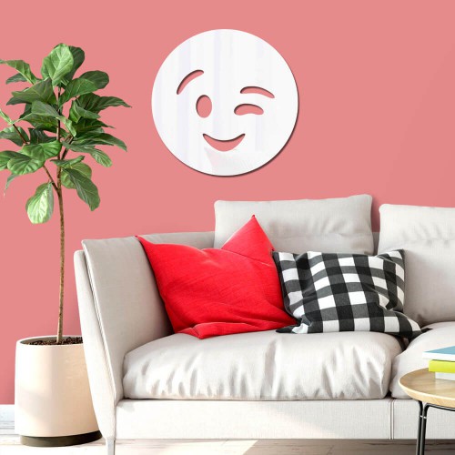 Adesivo de parede Espelho Decorativo Emoji Piscada