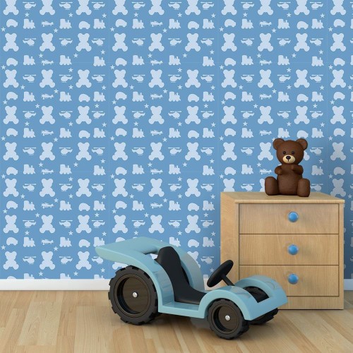 Adesivo de parede Papel de Parede Brinquedos Azul