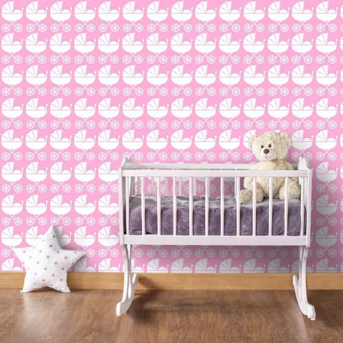 Adesivo de parede Papel de Parede Carrinho de Bebê Pink