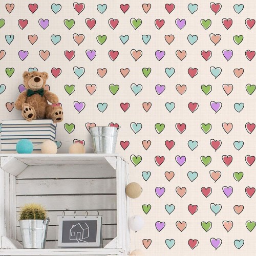 Adesivo de parede Papel de Parede Colorful hearts