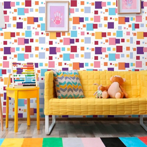 Adesivo de parede Papel de Parede Quadrados Coloridos