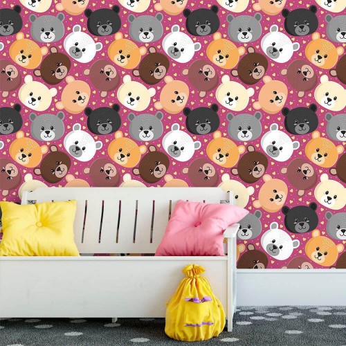 Adesivo de parede Papel de Parede Ursinhos Cute Pink
