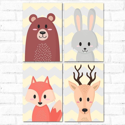 Adesivo de parede Placa Decorativa Kit Animals Cute