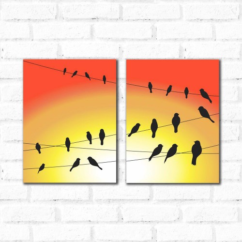Adesivo de parede Placa Decorativa Kit Pássaros Fio