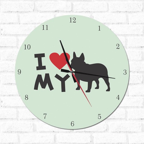 Adesivo de parede Relógio Decorativo I love My Bulldog Frances